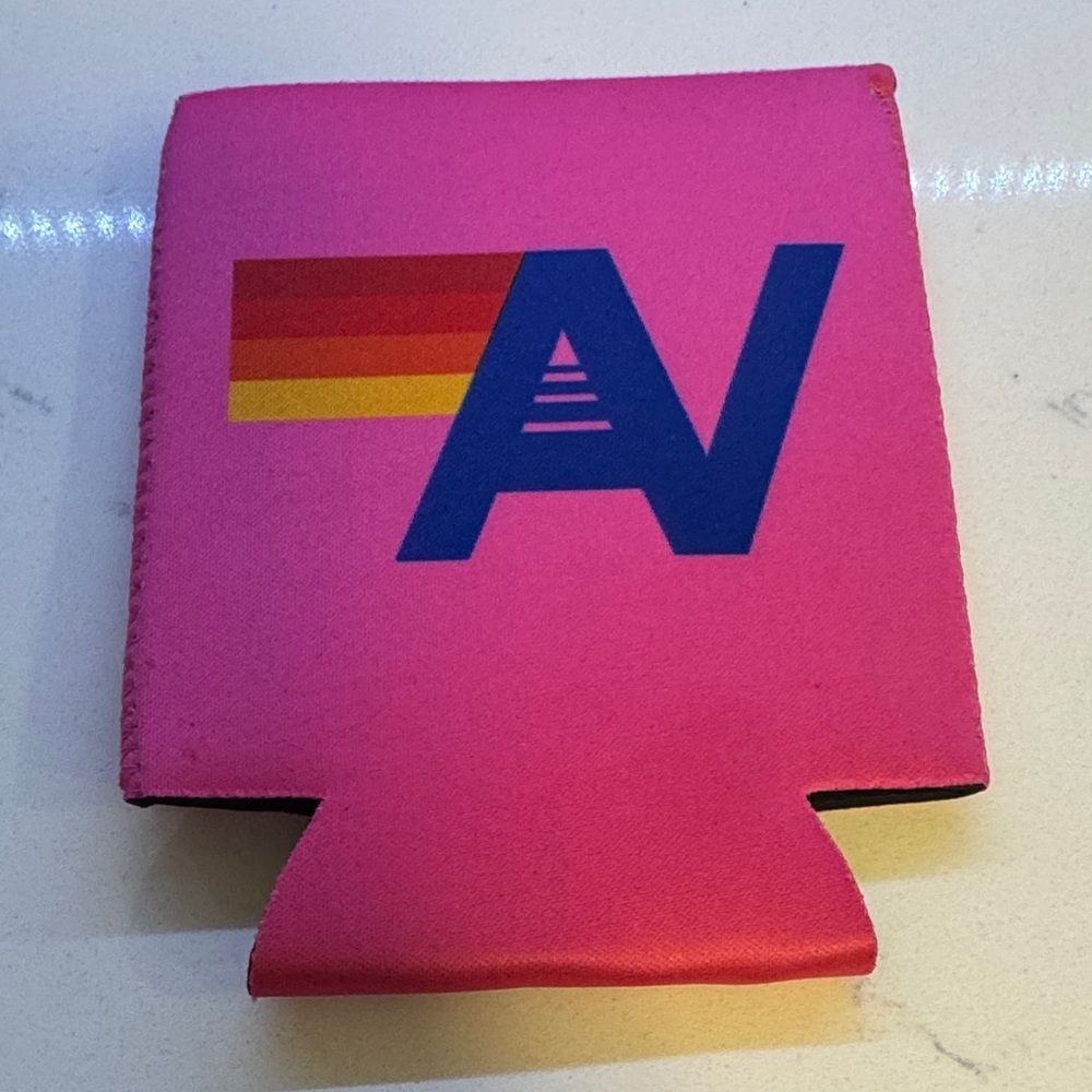 Aviator Nation Pink Drink Koozie with Blue Logo